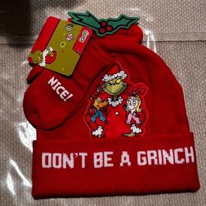 Dr Seuss The Grinch Beanie and Mittens Set one size girls or boys
